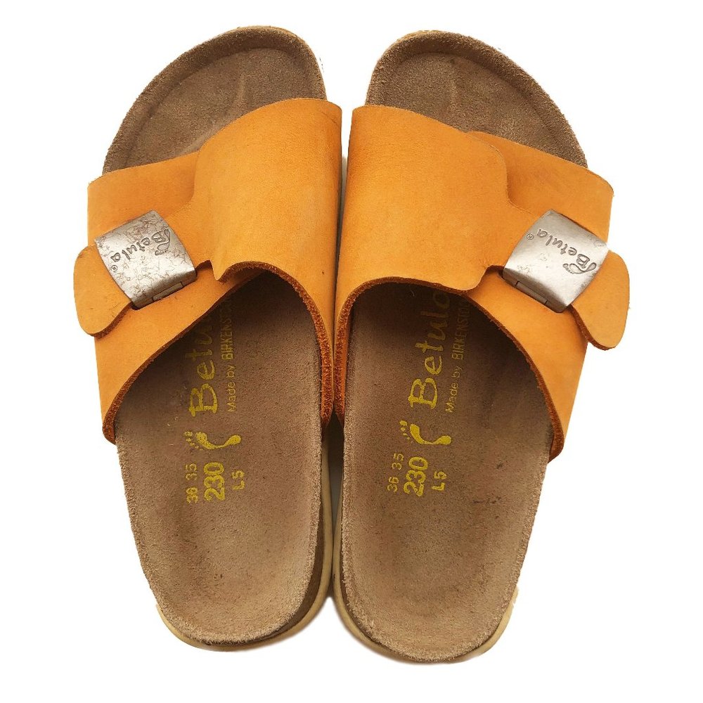 BIRKENSTOCK BETULA ORANGE LEATHER SLIDE 36 / L5